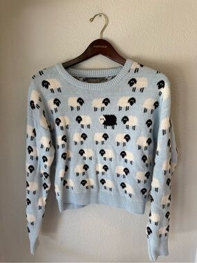 Cupcake Clothing Black Sheep Novelty Knit Sweater Blue Size Medium